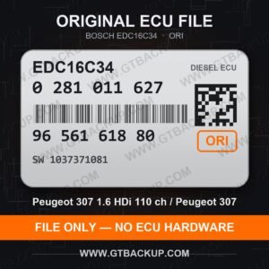 Bosch EDC16C34 ECU label 0281011627 9656161880 SW 1037371081 – Peugeot 307 1.6 HDi