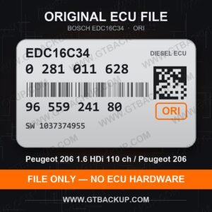 Bosch EDC16C34 ECU label 0281011628 9655924180 SW 1037374955 – Peugeot 206 1.6 HDi