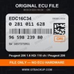 Bosch EDC16C34 ECU label 0281011628 9659823980 SW 1037375951 – Peugeot 206 1.6 HDi