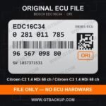 Bosch EDC16C34 ECU label 0281011785 9656709880 SW 1037371531 – Citroën C2 1.4 HDi