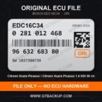 Bosch EDC16C34 ECU label 0281012468 9663268380 SW 1037380739 – Citroën Xsara Picasso 1.6 HDi