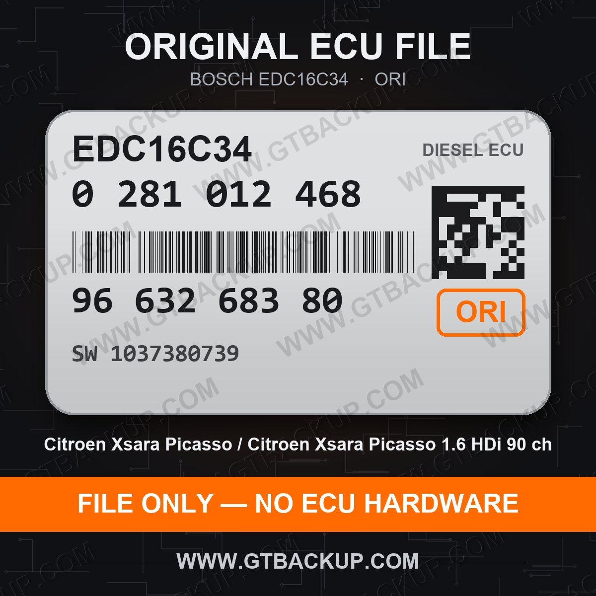 Bosch EDC16C34 ECU label 0281012468 9663268380 SW 1037380739 – Citroën Xsara Picasso 1.6 HDi