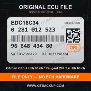 Bosch EDC16C34 ECU label 0281012523 9664843480 SW 1037386170 upgrade 1037398224 – Citroën C3 1.4 HDi