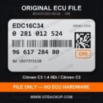 Bosch EDC16C34 ECU label 0281012524 9661728480 SW 1037375520 – Citroën C3 1.4 HDi
