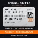 Bosch EDC16C34 ECU label 0281012625 9661005580 SW 1037375958 – Peugeot 407 1.6 HDi
