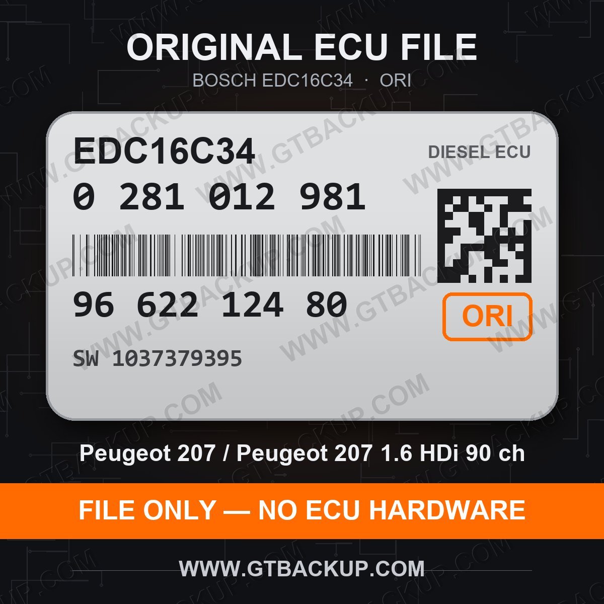 Bosch EDC16C34 ECU label 0281012981 9662212480 SW 1037379395 – Peugeot 207 1.6 HDi