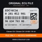 Bosch EDC16C34 ECU label 0281012981 9663476380 SW 1037380744 upgrade 1037389516 – Citroën C4 1.6 HDi