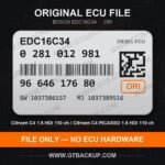 Bosch EDC16C34 ECU label 0281012981 9664617680 SW 1037386157 upgrade 1037389516 – Citroën C4 1.6 HDi