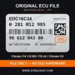 Bosch EDC16C34 ECU label 0281012985 9661204380 SW 1037379394 upgrade 1039398213 – Citroën C4 1.6 HDi