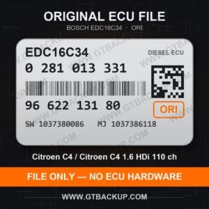 Bosch EDC16C34 ECU label 0281013331 9662213180 SW 1037380086 upgrade 1037386118 – Citroën C4 1.6 HDi
