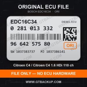 Bosch EDC16C34 ECU label 0281013332 9664257580 SW 1037383737 upgrade 1037386141 – Citroën C4 1.6 HDi