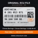 Bosch EDC16C34 ECU label 0281013871 9664618080 SW 1037386178 upgrade 1037393472 – Citroën Berlingo 1.6 HDi