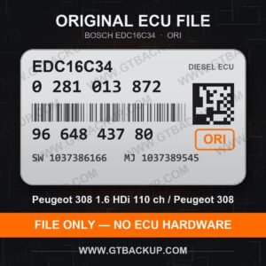 Bosch EDC16C34 ECU label 0281013872 9664843780 SW 1037386166 upgrade 1037389545 – Peugeot 308 1.6 HDi