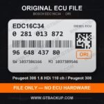 Bosch EDC16C34 ECU label 0281013872 9664843780 SW 1037386166 upgrade 1037389546 – Peugeot 308 1.6 HDi