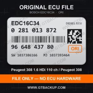 Bosch EDC16C34 ECU label 0281013872 9664843780 SW 1037386166 upgrade 1037393464 – Peugeot 308 1.6 HDi