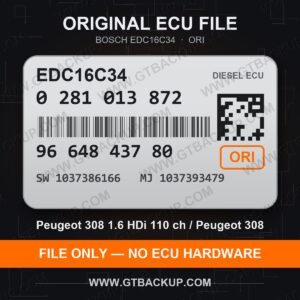 Bosch EDC16C34 ECU label 0281013872 9664843780 SW 1037386166 upgrade 1037393479 – Peugeot 308 1.6 HDi