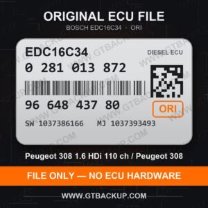 Bosch EDC16C34 ECU label 0281013872 9664843780 SW 1037386166 upgrade 1037393493 – Peugeot 308 1.6 HDi
