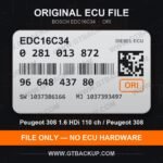 Bosch EDC16C34 ECU label 0281013872 9664843780 SW 1037386166 upgrade 1037393497 – Peugeot 308 1.6 HDi