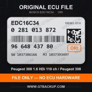 Bosch EDC16C34 ECU label 0281013872 9664843780 SW 1037386166 upgrade 1037393497 – Peugeot 308 1.6 HDi