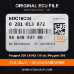 Bosch EDC16C34 ECU label 0281013872 9664843780 SW 1037386166 upgrade 1037395378 – Peugeot 308 1.6 HDi