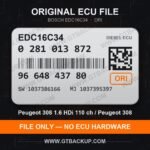 Bosch EDC16C34 ECU label 0281013872 9664843780 SW 1037386166 upgrade 1037395397 – Peugeot 308 1.6 HDi