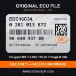 Bosch EDC16C34 ECU label 0281013872 9664843780 SW 1037386166 upgrade 1037395398 – Peugeot 308 1.6 HDi