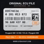 Bosch EDC16C34 ECU label 0281013872 9664843780 SW 1037386166 upgrade 1037398207 – Peugeot 308 1.6 HDi