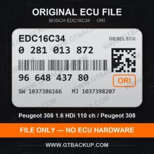 Bosch EDC16C34 ECU label 0281013872 9664843780 SW 1037386166 upgrade 1037398207 – Peugeot 308 1.6 HDi
