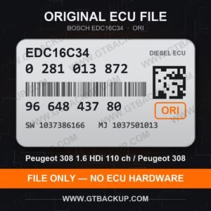 Bosch EDC16C34 ECU label 0281013872 9664843780 SW 1037386166 upgrade 1037501013 – Peugeot 308 1.6 HDi