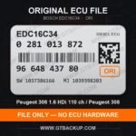 Bosch EDC16C34 ECU label 0281013872 9664843780 SW 1037386166 upgrade 1039398203 – Peugeot 308 1.6 HDi
