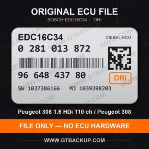 Bosch EDC16C34 ECU label 0281013872 9664843780 SW 1037386166 upgrade 1039398203 – Peugeot 308 1.6 HDi