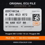 Bosch EDC16C34 ECU label 0281013872 9664843780 SW 1037386166 upgrade 1039398234 – Peugeot 308 1.6 HDi