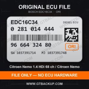 Bosch EDC16C34 ECU label 0281014444 9666432480 SW 1037391714 upgrade 1037391748 – Citroën Nemo 1.4 HDi