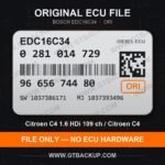 Bosch EDC16C34 ECU label 0281014729 9665674480 SW 1037386171 upgrade 1037393496 – Citroën C4 1.6 HDi