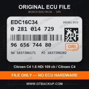 Bosch EDC16C34 ECU label 0281014729 9665674480 SW 1037386171 upgrade 1037398202 – Citroën C4 1.6 HDi