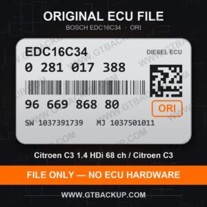Bosch EDC16C34 ECU label 0281017388 9666986880 SW 1037391739 upgrade 1037501011 – Citroën C3 1.4 HDi