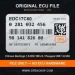 Bosch EDC17C60 ECU label 0281032456 9814182680 SW 1037555072 upgrade 10SW016303 – Citroën Berlingo 1.6 HDi